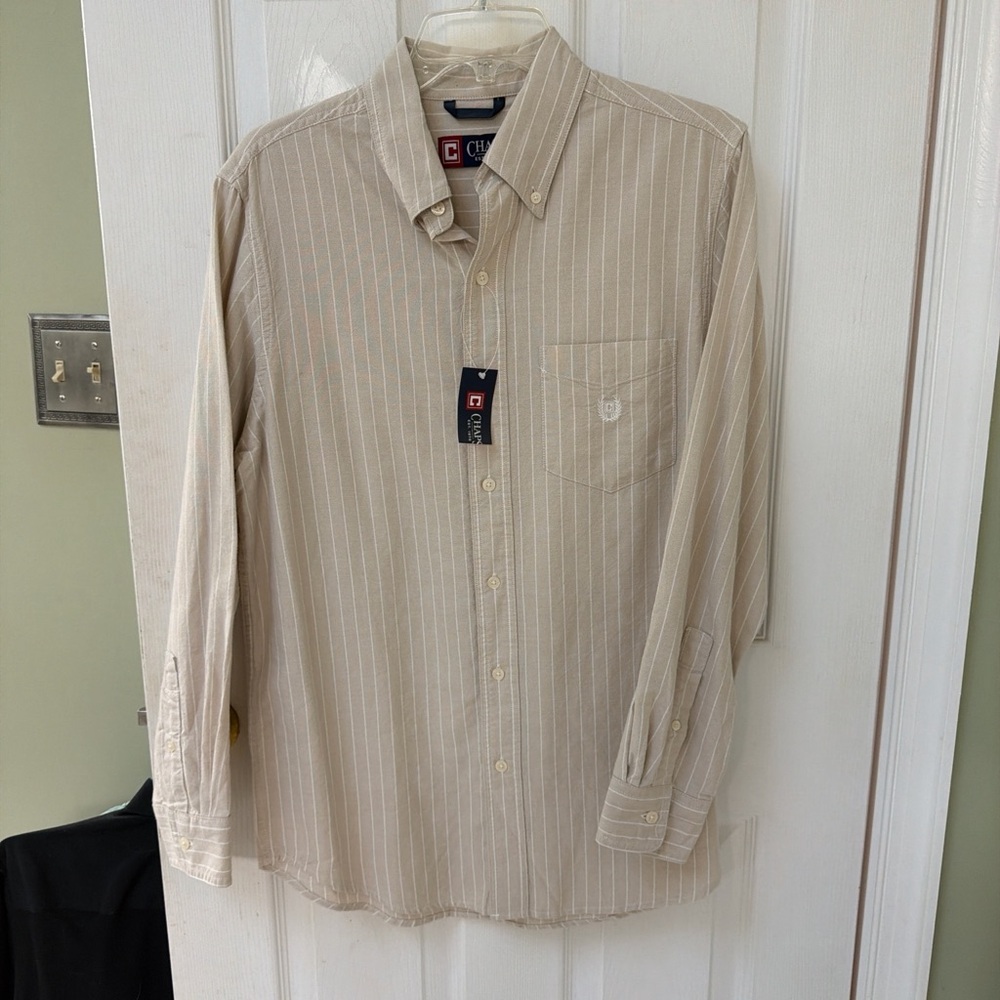 Chaps Men's Cream Striped Button Down Shirt